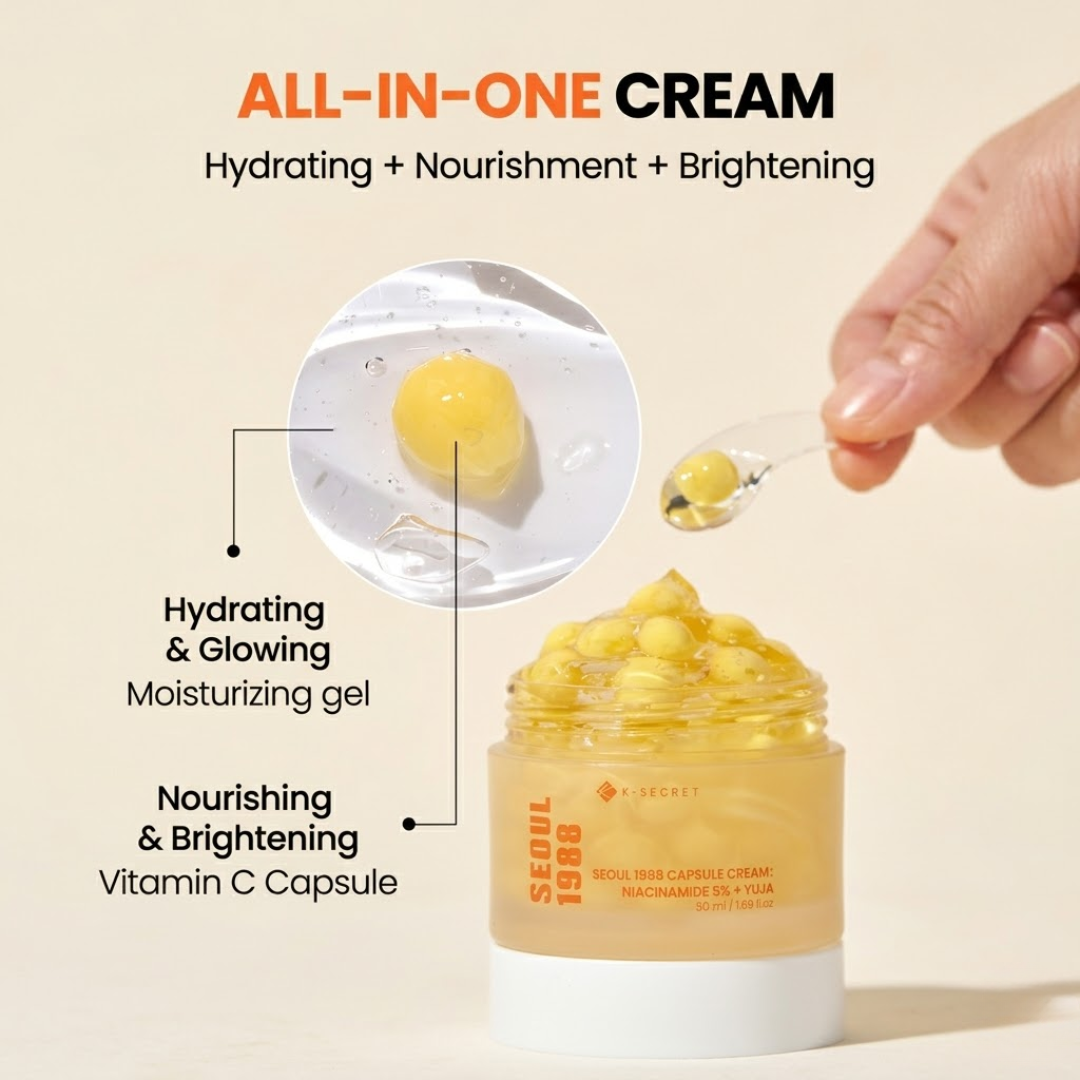 Seoul 1988 Niacinamide 5% + Yuja Capsule Cream | Brightening, Dark Spot Reduction & Skin Tone Evening with Sea Buckthorn & Collagen