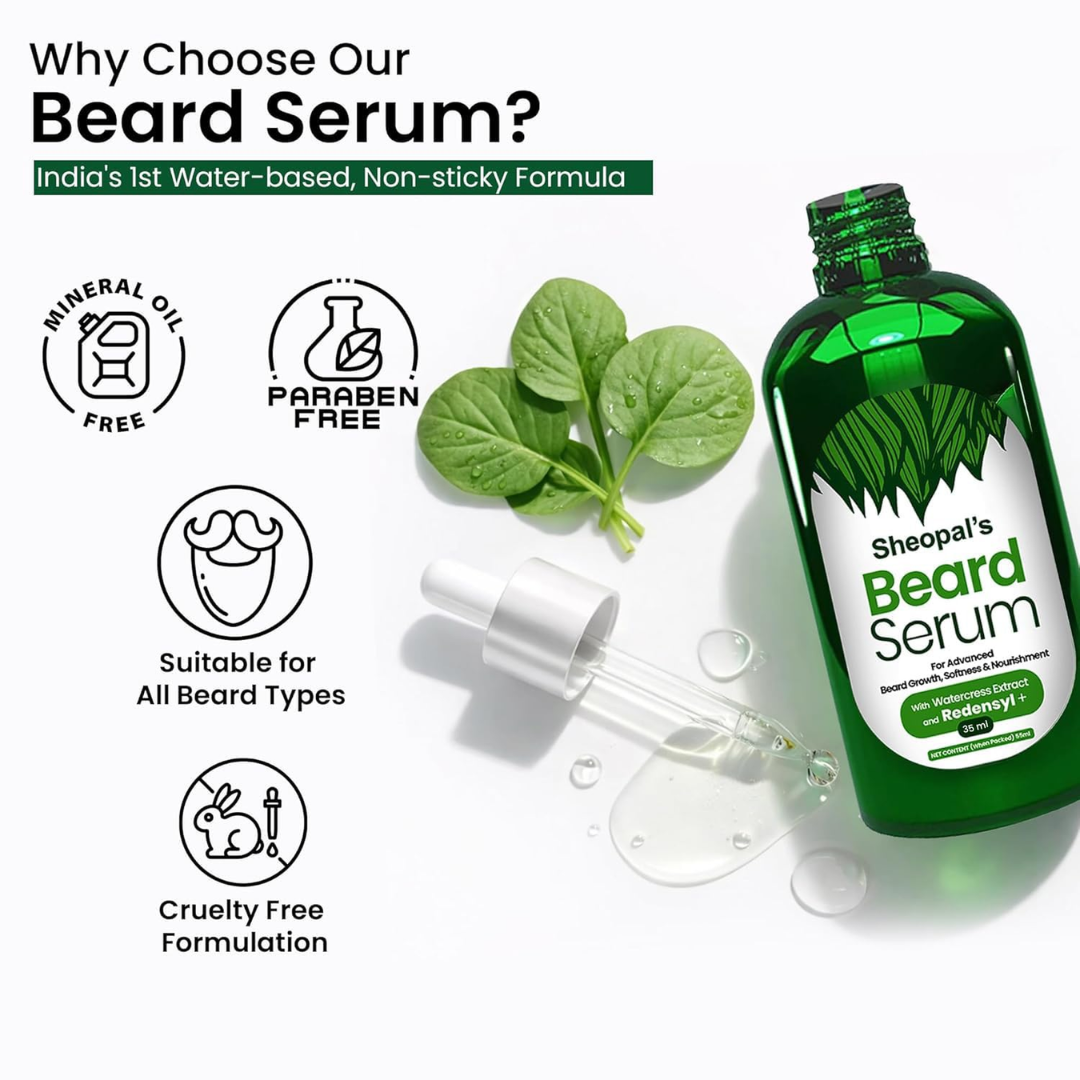 Sheopal's Beard Growth Serum – Strengthens Beard Hair – Water-Based, Non-Sticky – For Patchy Beard, Dry Texture & Uneven Growth
