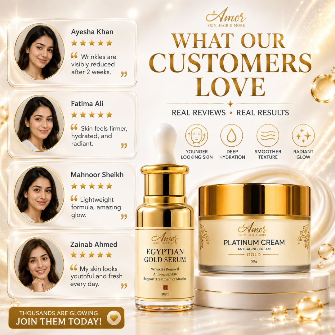Amor Egyptian Gold Serum + Platinum Anti-Aging Cream Duo – Luxury Gold Anti-Aging – Firms Skin, Deeply Hydrates – With Gold Extracts, Moringa, Collagen Complex, Hyaluronic Acid & Peptides