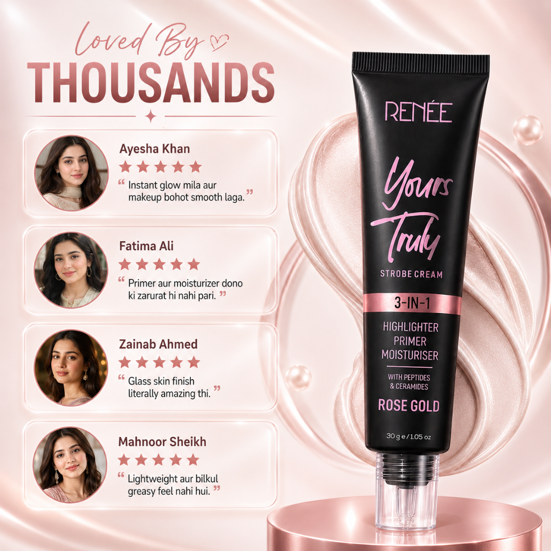 RENÉE Yours Truly Strobe Cream | 3-in-1 Glow | Instant Glass Skin | Rose Gold Finish