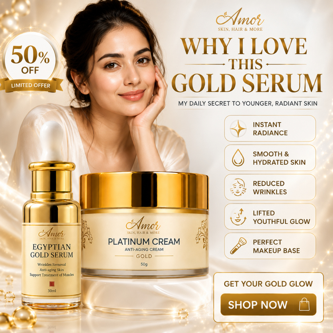 Amor Egyptian Gold Serum + Platinum Anti-Aging Cream Duo – Luxury Gold Anti-Aging – Firms Skin, Deeply Hydrates – With Gold Extracts, Moringa, Collagen Complex, Hyaluronic Acid & Peptides