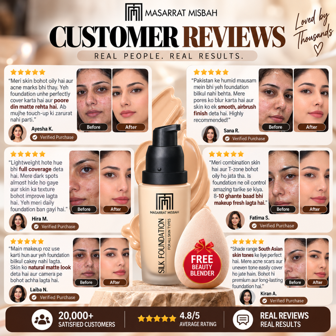 Masarrat Misbah Silk Foundation – 24H Full Coverage Matte Finish – 100% Halal Certified – Includes FREE Beauty Blender