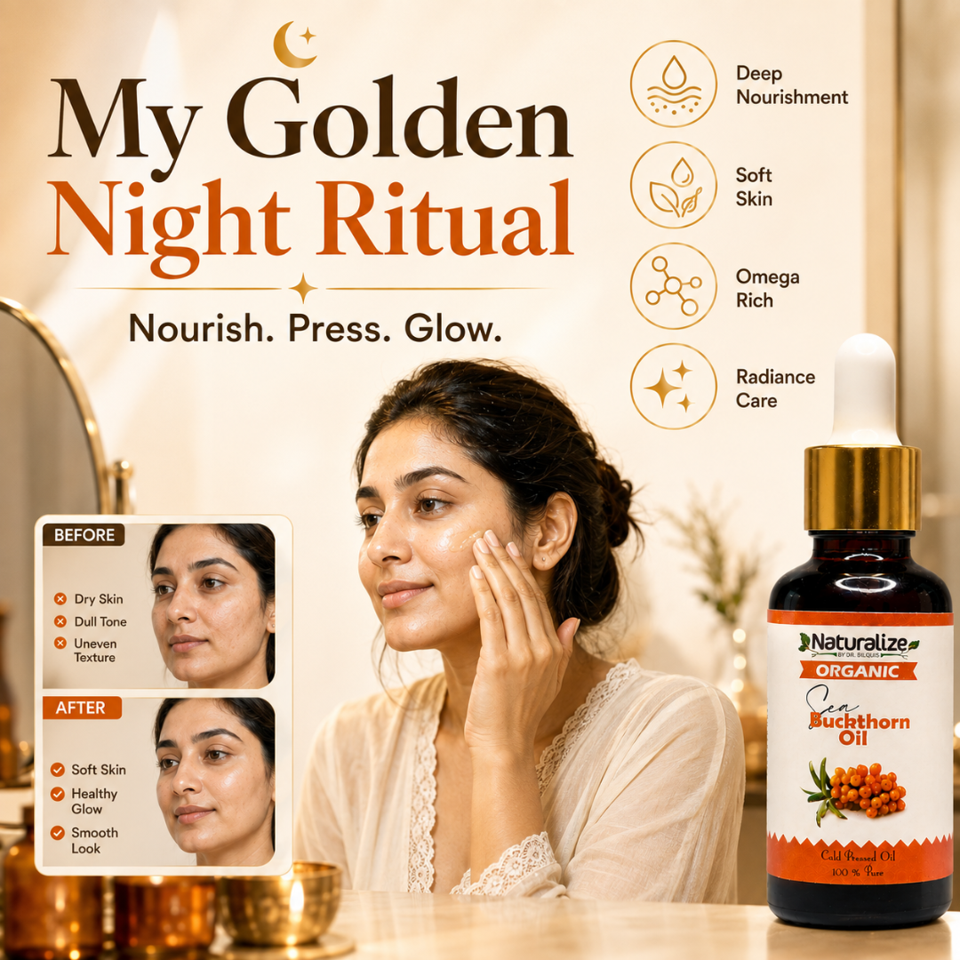 Naturalize Organic Sea Buckthorn Oil – Cold Pressed, 100% Pure – Golden Skin Nourishment – Deep Moisture, Radiance Boost & Skin Barrier Support