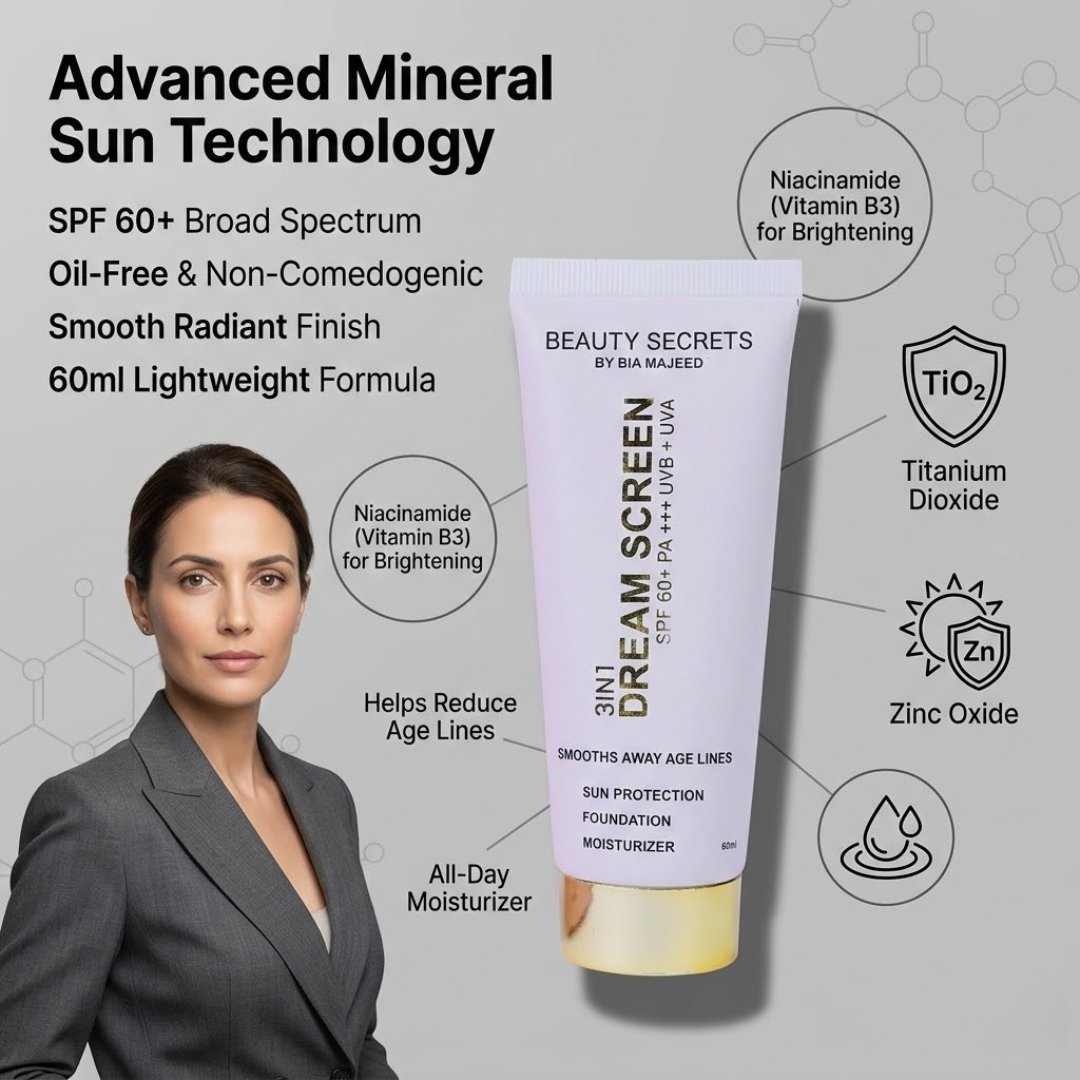 Beauty Secrets 3-in-1 Tinted Dream Screen SPF 60+ | Sun Protection, Sheer Foundation & Deep Moisturizer