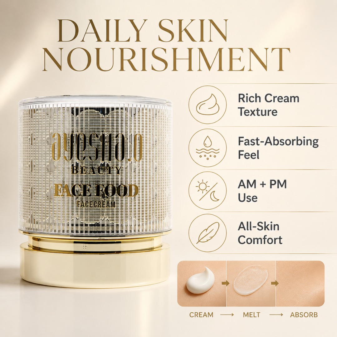 Beauty Face Food Face Cream – Deep Nourishment, Dewy Glow – Moisture Lock & Plump-Looking Skin – Rich Care, Weightless Finish – With Platinum Flakes, Argan Oil, Jojoba, Rosehip, Honey Extract & Frankincense Oil
