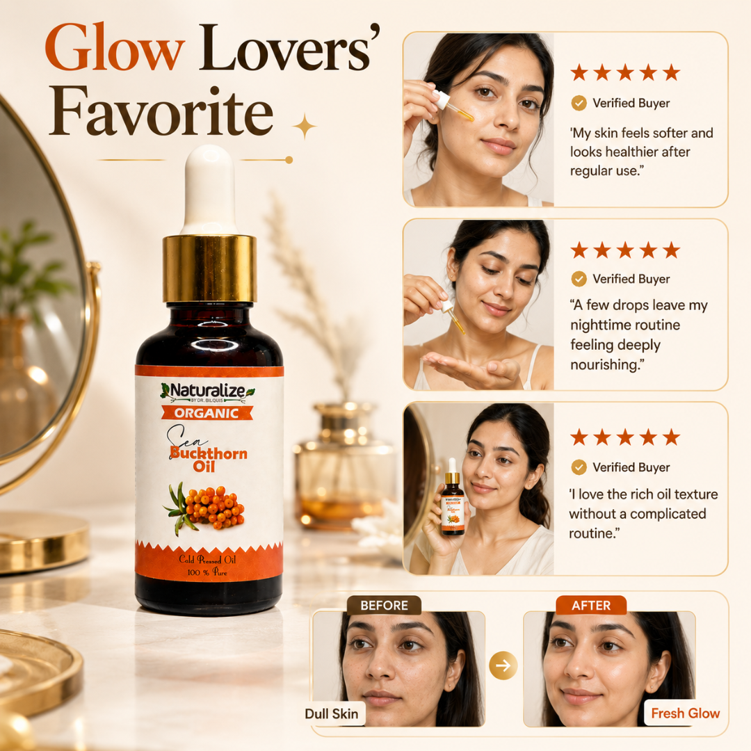 Naturalize Organic Sea Buckthorn Oil – Cold Pressed, 100% Pure – Golden Skin Nourishment – Deep Moisture, Radiance Boost & Skin Barrier Support