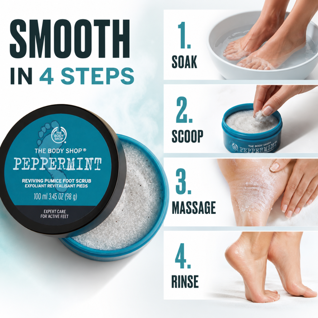 The Body Shop Peppermint Reviving Pumice Foot Scrub – Smooth, Cool & Revive – Expert Care for Active Feet – Buffs Rough Skin, Cooling Freshness – With Natural Pumice & Peppermint Oil