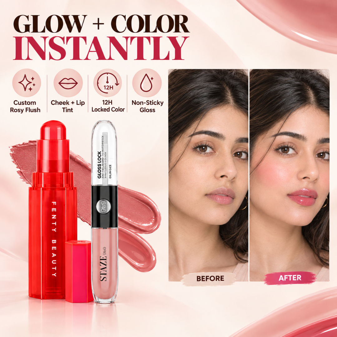 Fenty Beauty Matchstix & Staze 9to9 Gloss Lock Duo – Buy 1 Get 1 FREE – Color-Adaptive Blush & 12H Lip Tint – Matte to Gloss Finish