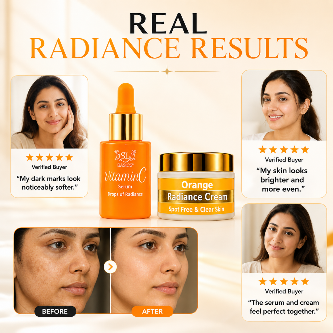 SL Basics Vitamin C Serum + Orange Radiance Cream Duo – 10% Stable Vitamin C Serum + Brightening Radiance Cream – For Spot-Free, Clear & Radiant Skin – Dark Spot Care, Tone Brightening & Deep Hydration