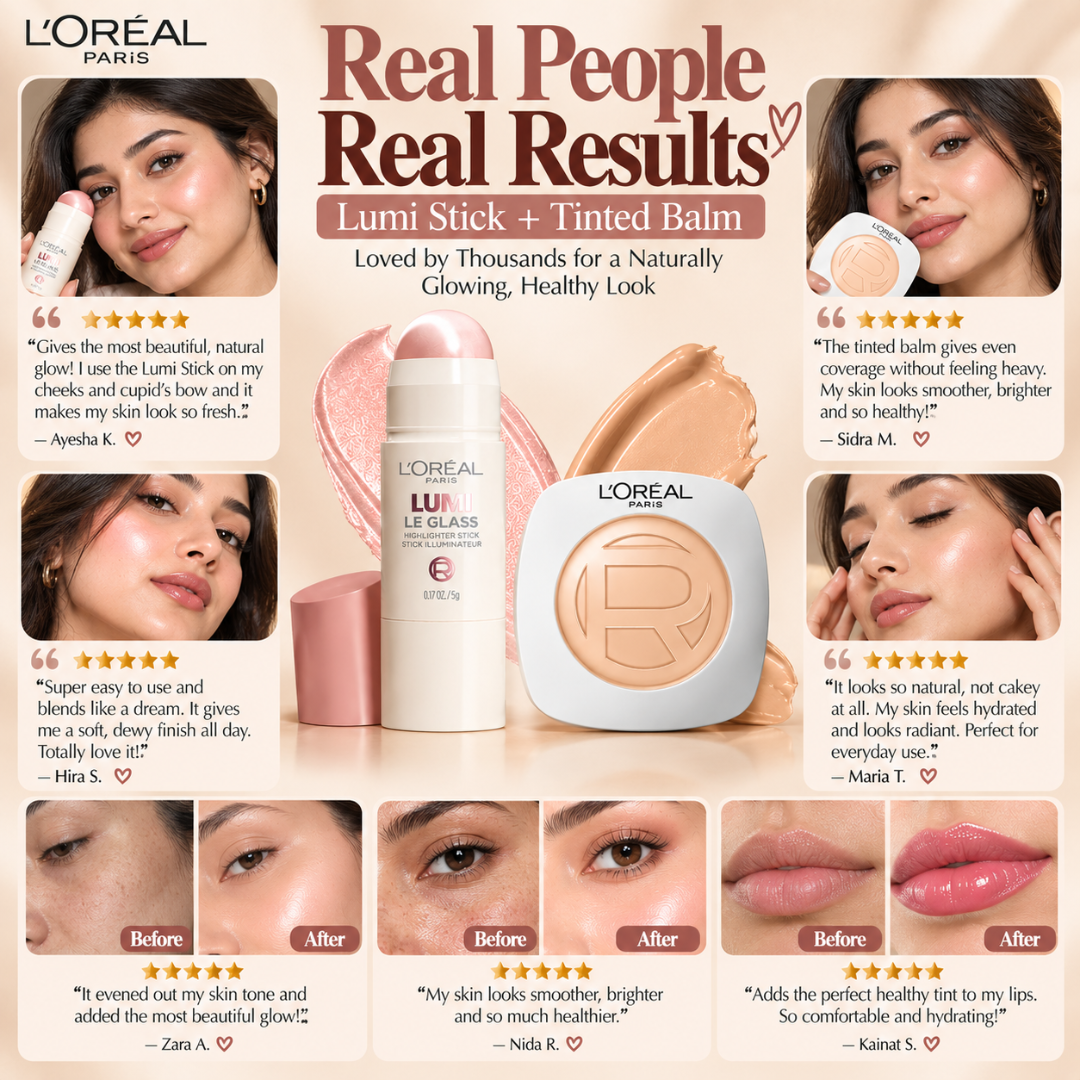 L'Oréal Paris Lumi Glow Duo – Tinted Balm Foundation & Le Glass Highlighter Stick – Flawless Radiant Coverage