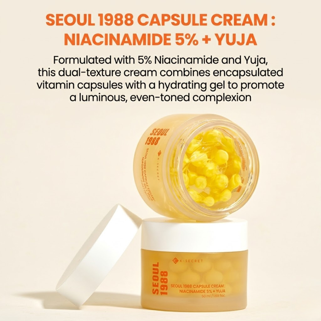 Seoul 1988 Niacinamide 5% + Yuja Capsule Cream | Brightening, Dark Spot Reduction & Skin Tone Evening with Sea Buckthorn & Collagen