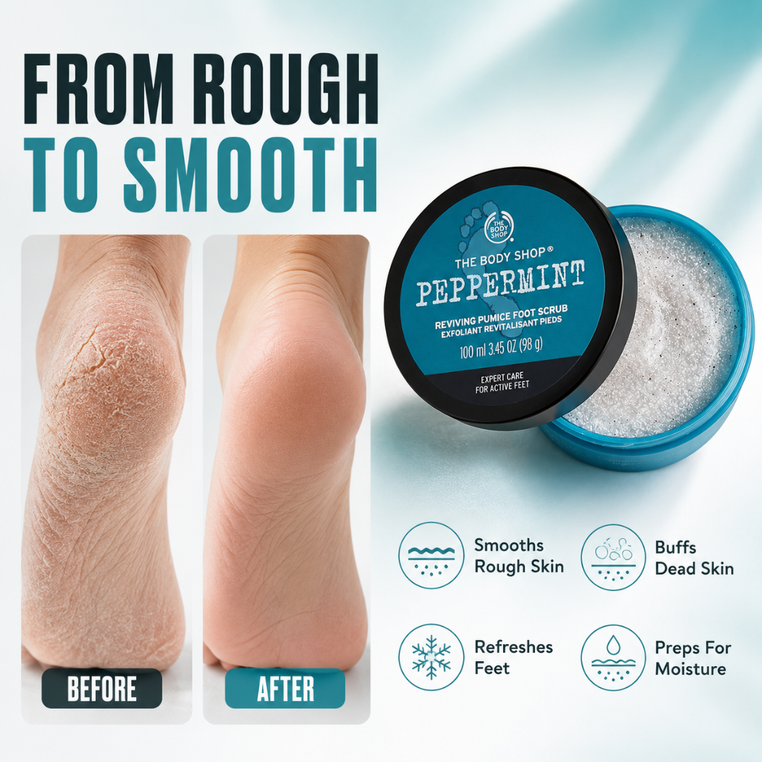The Body Shop Peppermint Reviving Pumice Foot Scrub – Smooth, Cool & Revive – Expert Care for Active Feet – Buffs Rough Skin, Cooling Freshness – With Natural Pumice & Peppermint Oil