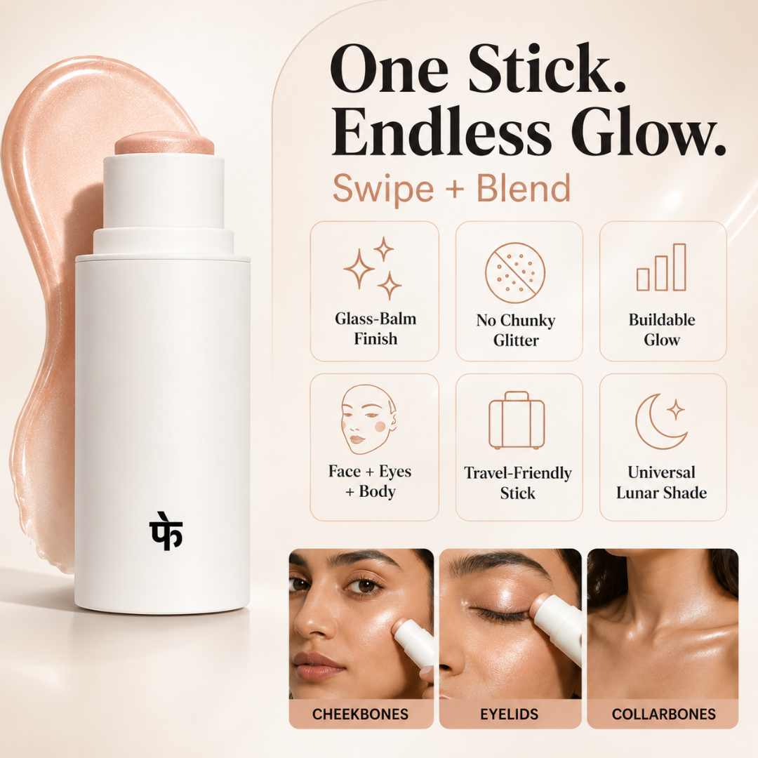 FAE Beauty Mirror Glaze Glass Balm Illuminator – Glass Skin in One Swipe – Wet-Look Glow, Zero Chunky Glitter – Hydrating, Buildable & Universal Shade – For Face, Eyes & Body – Travel-Friendly Stick