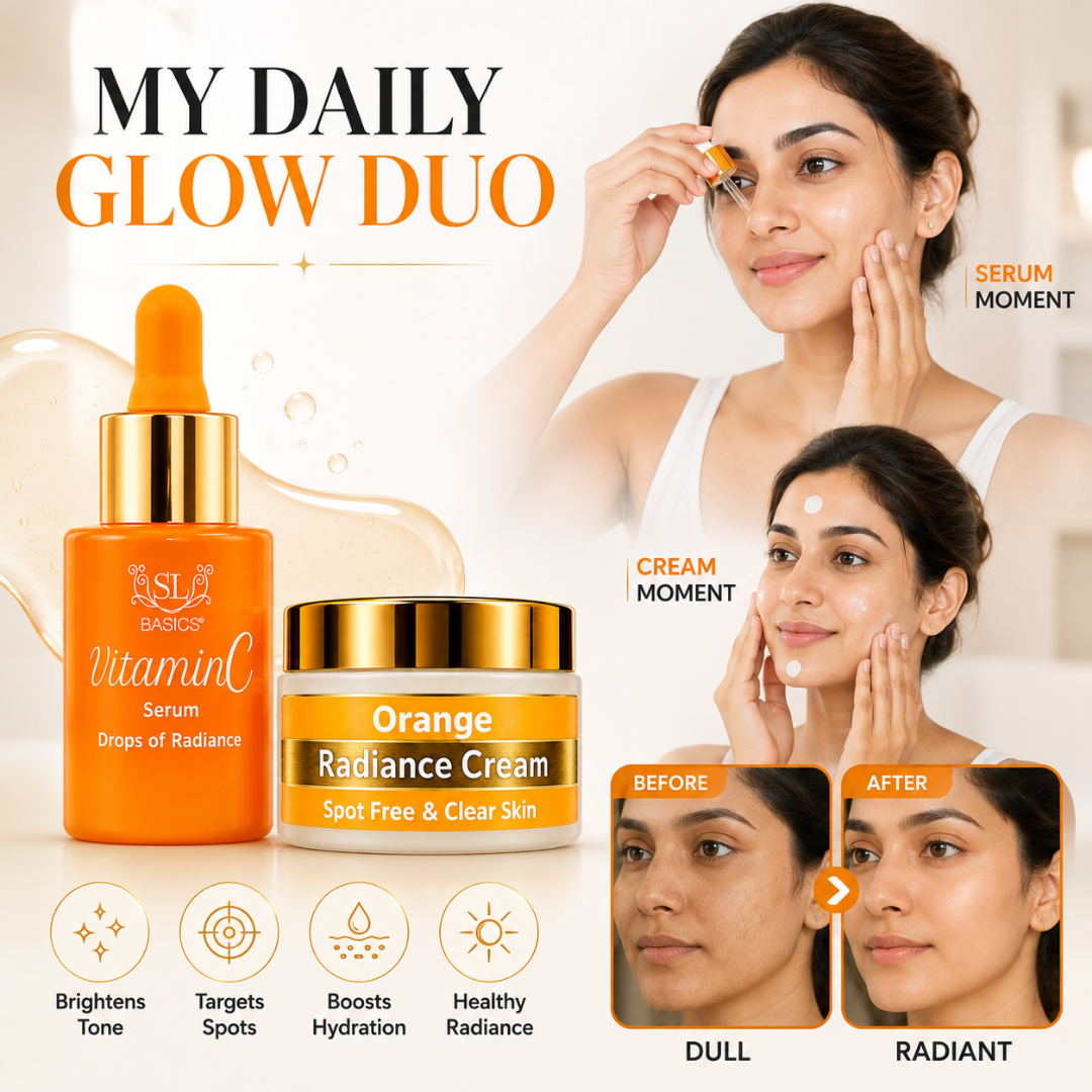 SL Basics Vitamin C Serum + Orange Radiance Cream Duo – 10% Stable Vitamin C Serum + Brightening Radiance Cream – For Spot-Free, Clear & Radiant Skin – Dark Spot Care, Tone Brightening & Deep Hydration