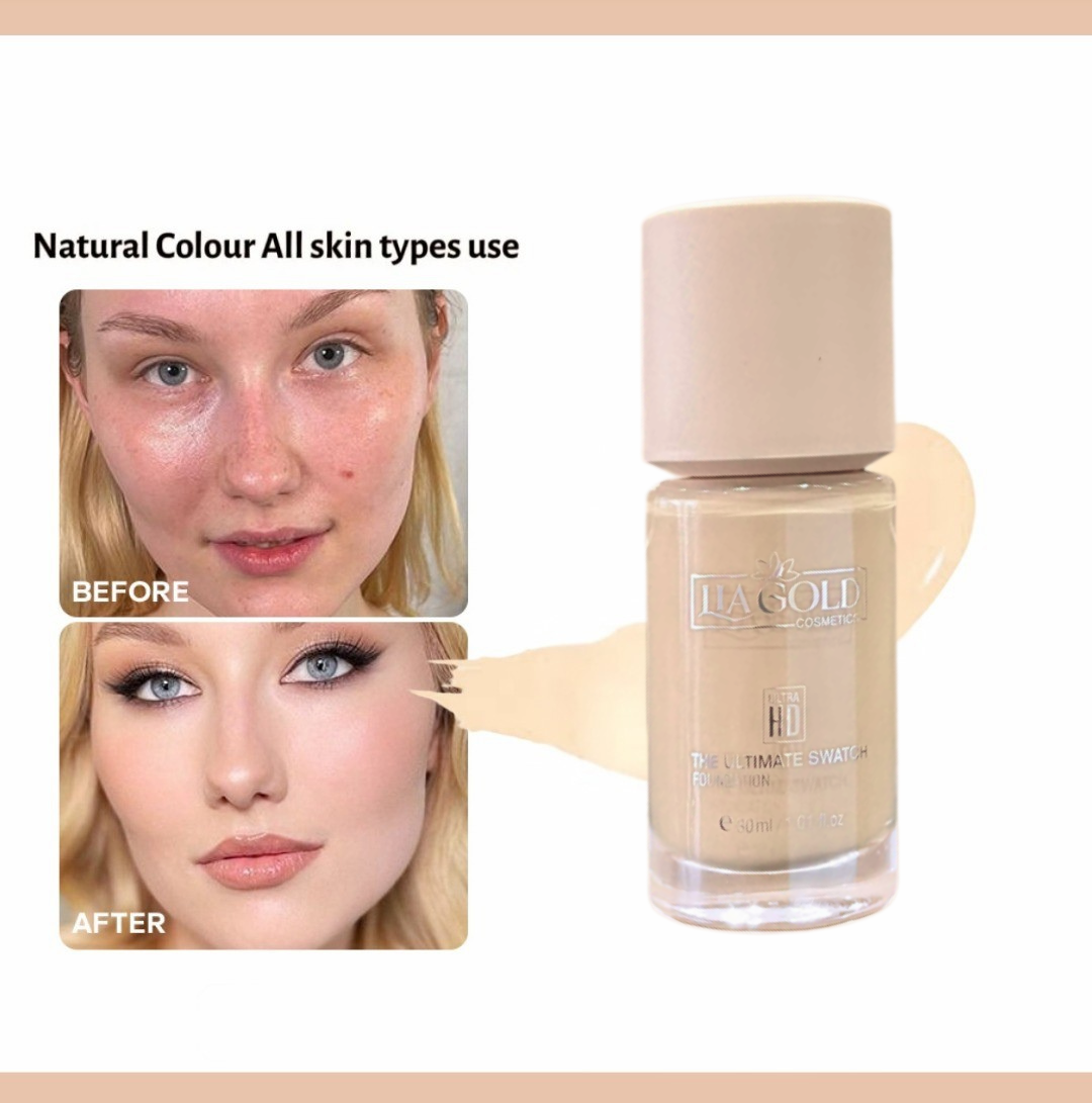 LiaGold Face Glam Bundle - includes Foundation, compact powder & beauty blender